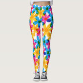 Heldere en gedurfde Hippie Bloemen Retro Bloemen Leggings (Voorkant)