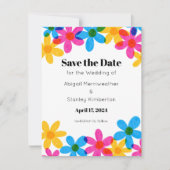 Heldere en gedurfde hippie bloemen slaan de datum kaart (Voorkant)