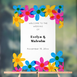 Heldere en gedurfde Hippie Bloemen Spring Wedding Acryl Bord