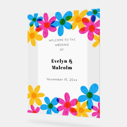 Heldere en gedurfde Hippie Bloemen Spring Wedding Acryl Bord (Hoek)