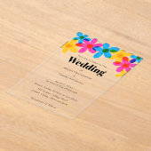 Heldere en gedurfde Hippie Bloemen Spring Wedding Acryl Uitnodigingen (Laagn)
