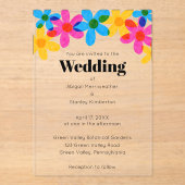 Heldere en gedurfde Hippie Bloemen Spring Wedding Acryl Uitnodigingen (Voorkant)