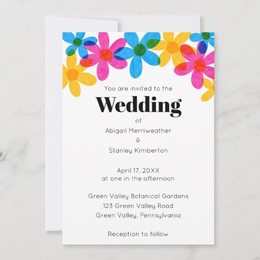Heldere en gedurfde Hippie Bloemen Spring Wedding Kaart (Voorkant)