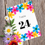 Heldere en gedurfde Hippie Bloemen Spring Wedding Kaart<br><div class="desc">Deze trouwtafel nummer kaarten bieden een moderne kijk op retro stijl met hippie daisy bloemen in fel geel, blauw en magenta roze. De met de hand getekende afbeeldingen zijn ontworpen om de klassieke risograafstijl te imiteren. Alle tekst op deze uitnodigingen is klaar voor uw aangepaste aanraking met eenvoudige zwarte afdrukken...</div>