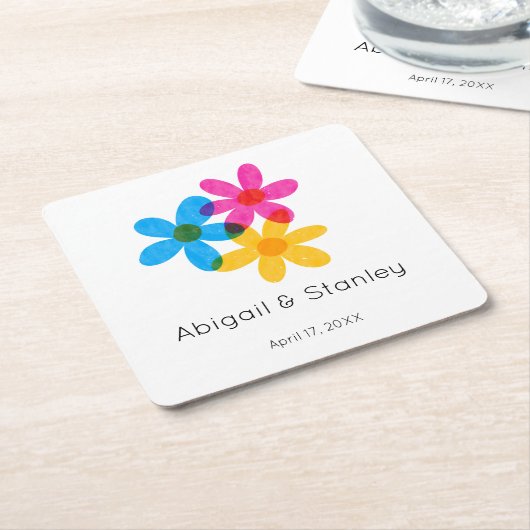 Heldere en gedurfde Hippie Bloemen Spring Wedding Kartonnen Onderzetters (Schuin)