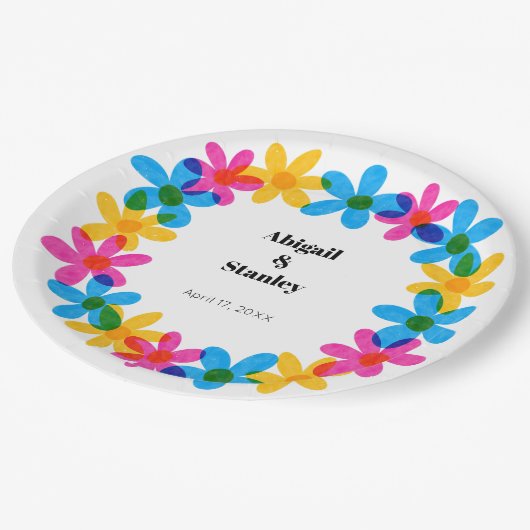 Heldere en gedurfde Hippie Bloemen Spring Wedding Papieren Bordje (Gekanteld)