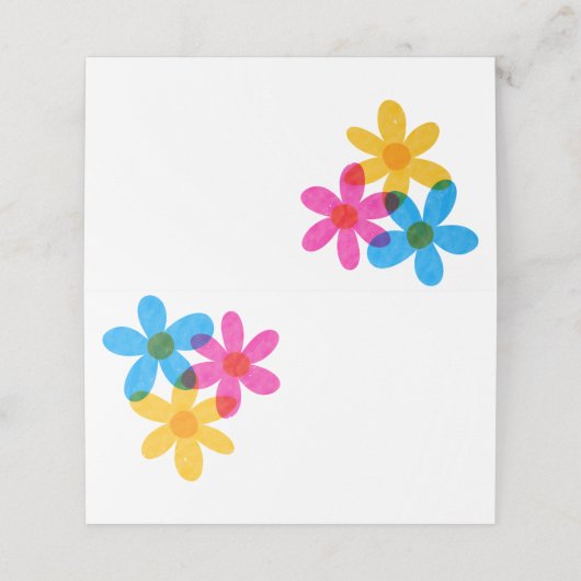 Heldere en gedurfde Hippie Bloemen Spring Wedding Plaatskaartje (Buitenkant ongevouwen)