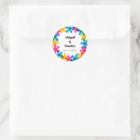 Heldere en gedurfde Hippie Bloemen Spring Wedding Ronde Sticker (Tas)