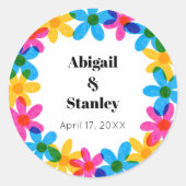 Heldere en gedurfde Hippie Bloemen Spring Wedding Ronde Sticker (Voorkant)