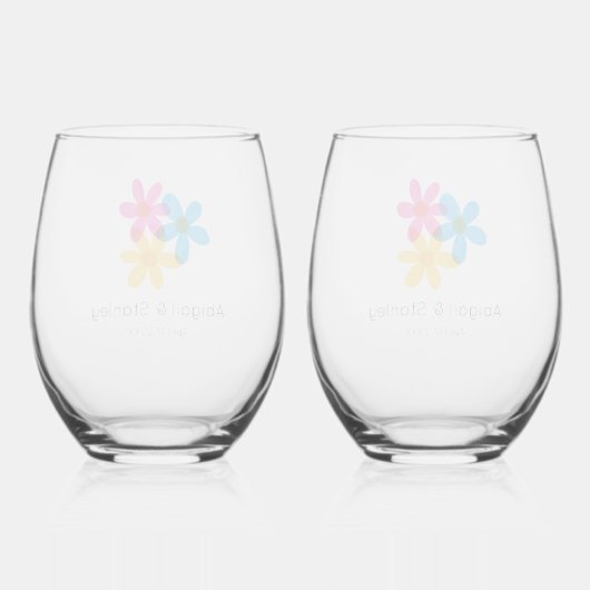 Heldere en gedurfde Hippie Bloemen Spring Wedding Wijnglas Zonder Voet (Achterkant)