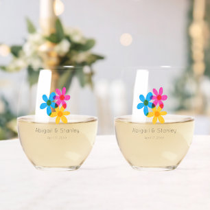 Heldere en gedurfde Hippie Bloemen Spring Wedding Wijnglas Zonder Voet