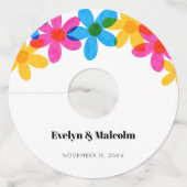 Heldere en gedurfde Hippie Bloemen Spring Wedding Wijnglaslabel (Voorkant)