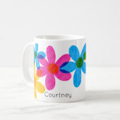 Heldere en gedurfde hippiebloemen gepersonaliseerd koffiemok (Voorkant links)