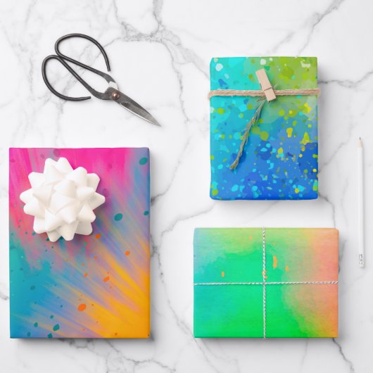 Heldere en gedurfde kleurrijke Splatter Inpakpapier Vel (Voorkant)