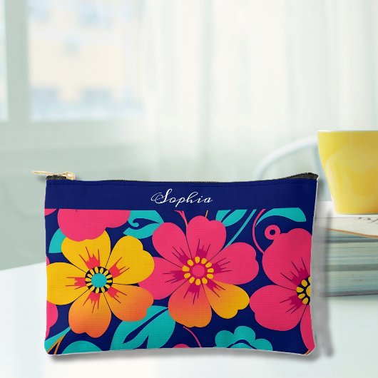 Heldere en gedurfde retro bloemen-dopamine stijl etui