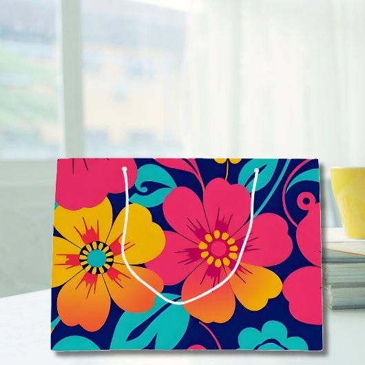 Heldere en gedurfde retro bloemen-dopamine stijl groot cadeauzakje