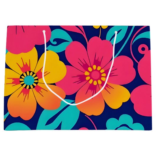 Heldere en gedurfde retro bloemen-dopamine stijl groot cadeauzakje (Voorkant)