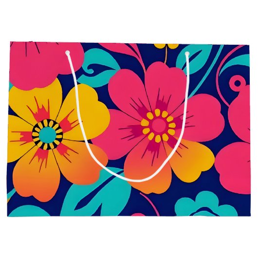 Heldere en gedurfde retro bloemen-dopamine stijl groot cadeauzakje (Achterkant)