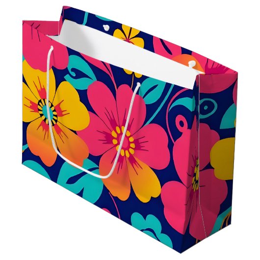 Heldere en gedurfde retro bloemen-dopamine stijl groot cadeauzakje (Voorkant Gekanteld)