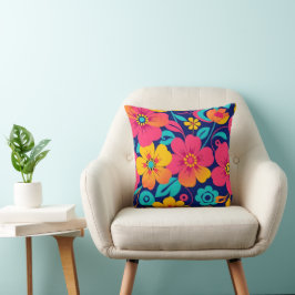 Heldere en gedurfde retro bloemen-dopamine stijl kussen