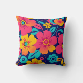 Heldere en gedurfde retro bloemen-dopamine stijl kussen