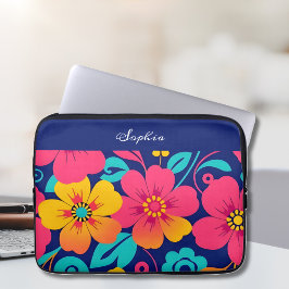 Heldere en gedurfde retro bloemen-dopamine stijl laptop sleeve