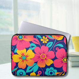 Heldere en gedurfde retro bloemen-dopamine stijl laptop sleeve