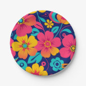 Heldere en gedurfde retro bloemen-dopamine stijl papieren bordje (Voorkant)
