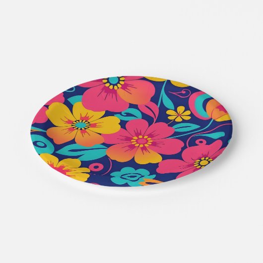 Heldere en gedurfde retro bloemen-dopamine stijl papieren bordje (Gekanteld)