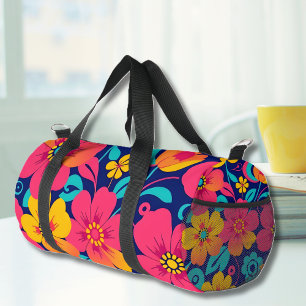 Heldere en gedurfde retro bloemen-dopamine stijl plunjezak