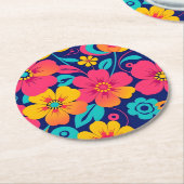 Heldere en gedurfde retro bloemen-dopamine stijl ronde kartonnen onderzetter (Gebogen)