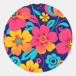 Heldere en gedurfde retro bloemen-dopamine stijl ronde sticker