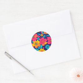Heldere en gedurfde retro bloemen-dopamine stijl ronde sticker
