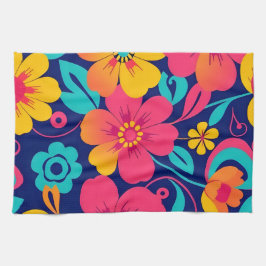 Heldere en gedurfde retro bloemen-dopamine stijl theedoek