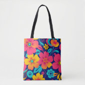Heldere en gedurfde retro bloemen-dopamine stijl tote bag (Voorkant)