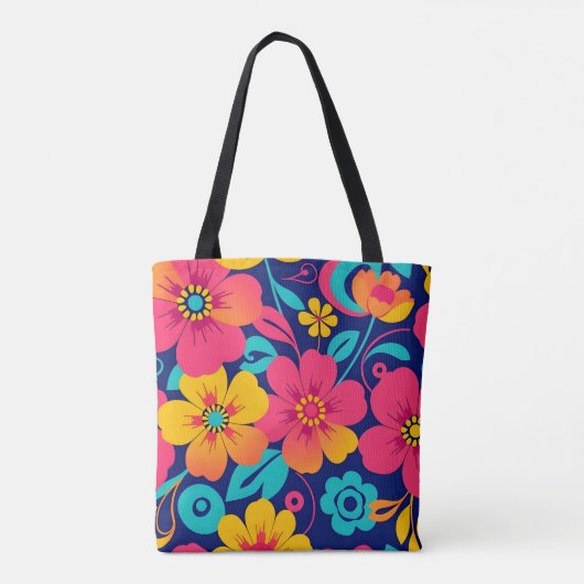 Heldere en gedurfde retro bloemen-dopamine stijl tote bag (Achterkant)