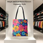 Heldere en gedurfde retro bloemen-dopamine stijl tote bag
