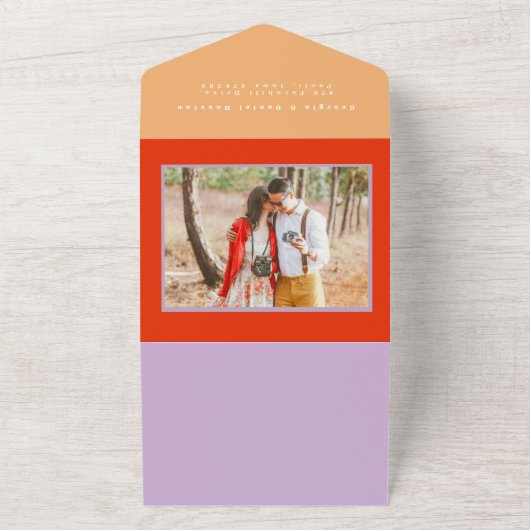 Heldere en gedurfde Retro bruiloft uitnodiging (Buitenkant)