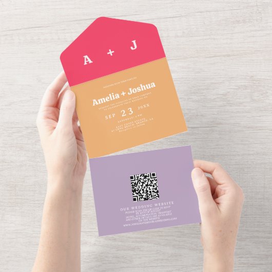 Heldere en gedurfde Retro bruiloft uitnodiging (Afscheurbaar)