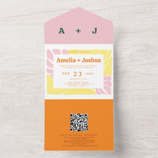 Heldere en gedurfde Retro bruiloft uitnodiging (Binnen)