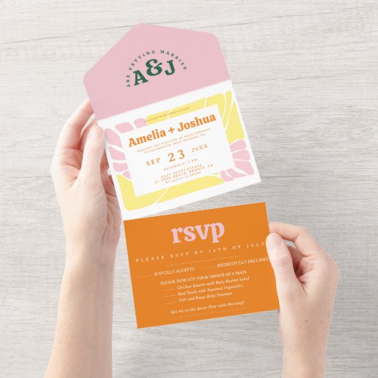 Heldere en gedurfde Retro bruiloft uitnodiging (Afscheurbaar)