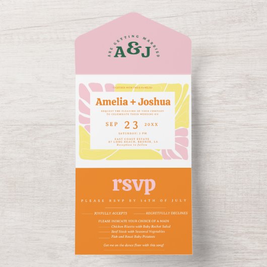 Heldere en gedurfde Retro bruiloft uitnodiging (Binnen)