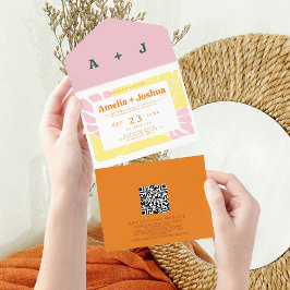 Heldere en gedurfde Retro bruiloft uitnodiging