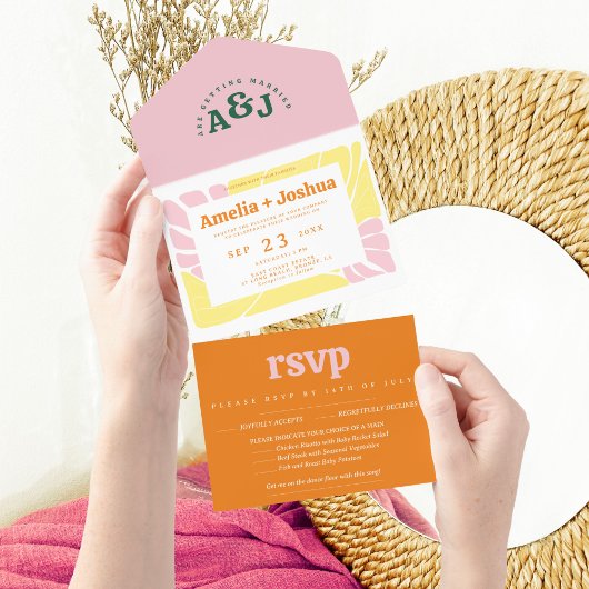 Heldere en gedurfde Retro bruiloft uitnodiging