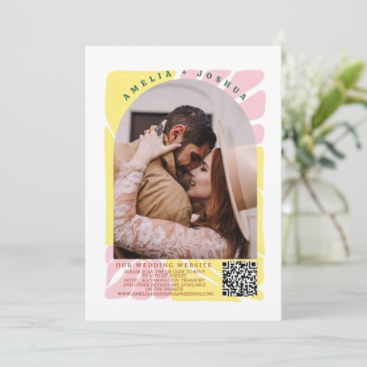 Heldere en gedurfde Retro bruiloft uitnodiging (Staand voorkant)