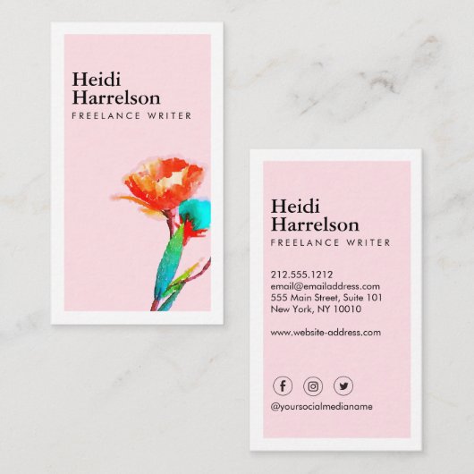 Heldere en gedurfde Waterverf bloemschrijvers, aut Visitekaartje (Voorkant / Achterkant)