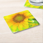 Heldere en kadergele zonnebloem kartonnen onderzetters (Schuin)