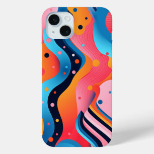 Heldere en kleurrijke abstracte vormen met stippen iPhone 15 mini hoesje