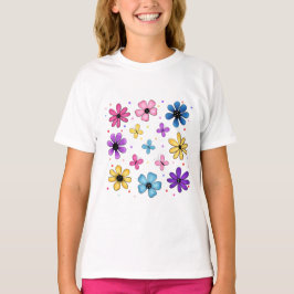 Heldere en kleurrijke bloemen en vlinders t-shirt