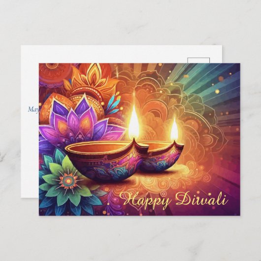Heldere en kleurrijke Happy Diwali Festival van Li Feestdagenkaart (Voorkant / Achterkant)